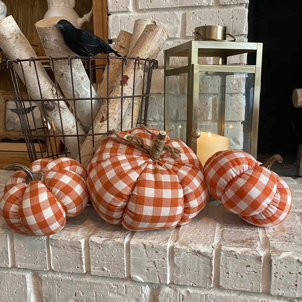 Orange Gingham Fabric Pumpkins x 3